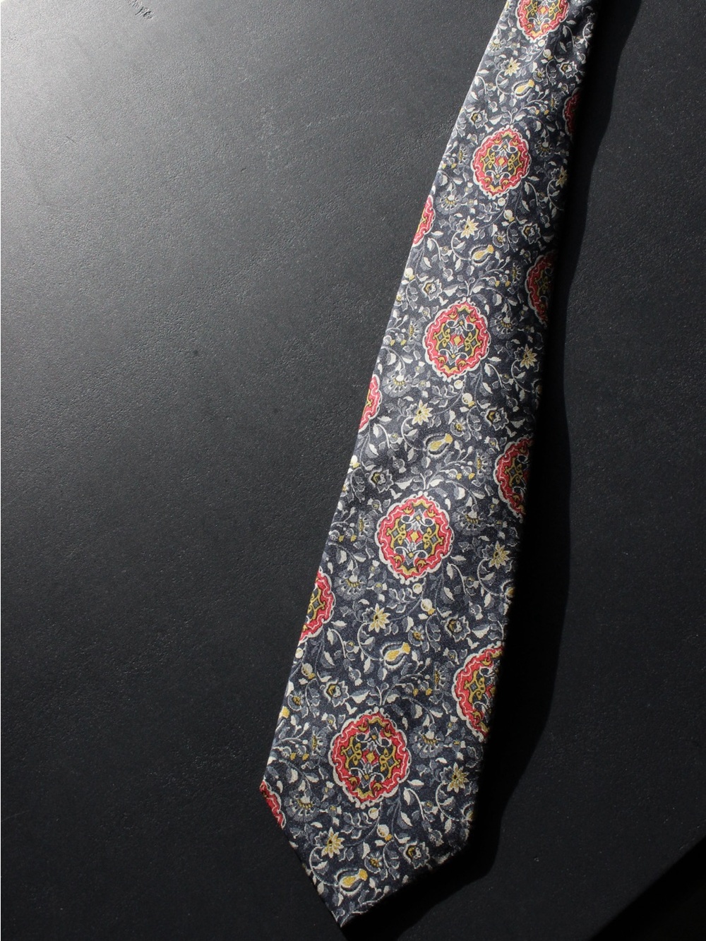 Vintage Christian Dior Monsieur Necktie Gray Red Gold Floral Medallion Designer